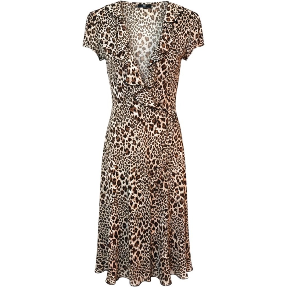 JBS Maxi Dress Animal Print Women's 12 Ruffle Front Belted Summer Beach Vacation